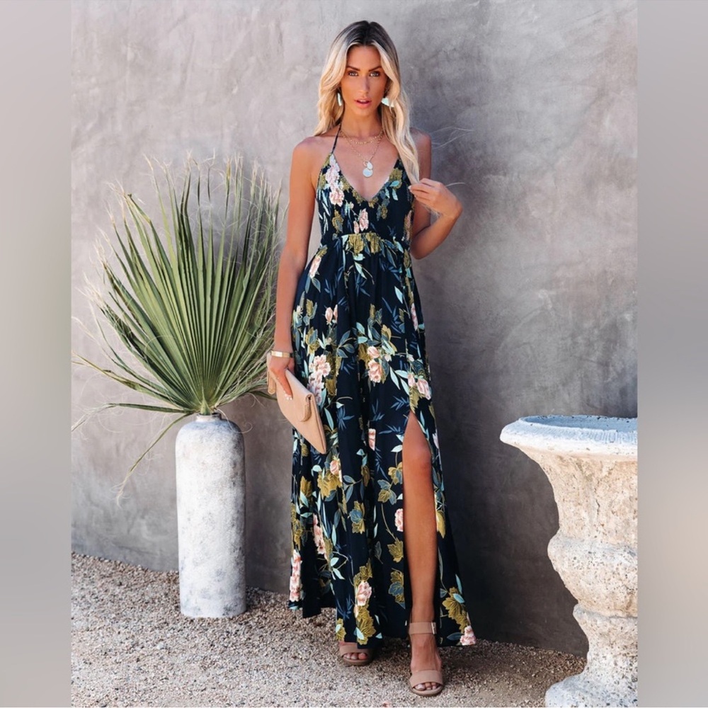 Vici Send Flowers Smocked Halter Maxi Dress